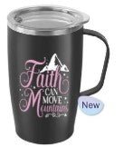 Tumbler Mug St/Steel 600ml - Faith Can Move...-  Black