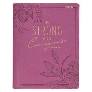 2026 Planners: 2026- Strong and Courageous Large Bright Pink Faux Leather