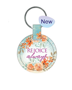 Keyrings: key Ring Leather Round Green Floral - Rejoice Always