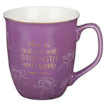 Mugs: Mug She Is Clothed Purple Ceramic