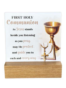 Ceramic Plaques: First Holy Communion Ceramic Plaque - on wooden base