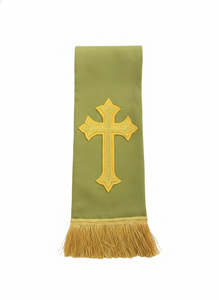 Clerical Stoles: Stole Green New Iona Gold (Lurex) Cross