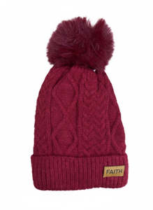 Caps Beanies: Beanie Hat with Pompom - Red (Faith)