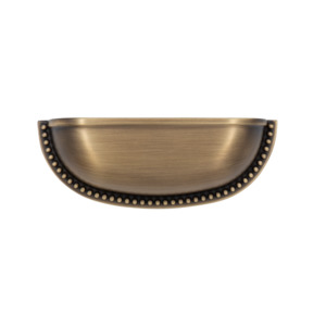 Handles: Winslow 97mm Solid Brass Rectangular Cup Pull with Studded Detail - Antique Brass Finish