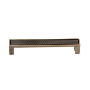 Handles: Langford 128mm Solid Brass Pull Handle with Decorative Inlay -  Antique Brass Finish