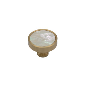 Knobs: Cabinet Handle 32mm Round Knob Solid Brass Brushed Finished White Shell Inlay – Luxe