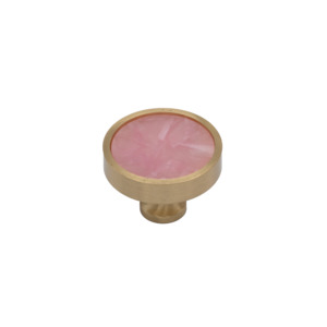Cabinet Handle 32mm Round Knob Solid Brass Brushed Finished Pink Shell Inlay – Luxe