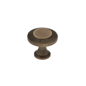 Oxford 32mm Solid Brass Knurled Knob - Antique Brass Finish