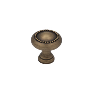 Knobs: Winslow 30mm Solid Brass Knob with Studded Detail - Antique Brass Finish