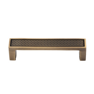 Langford 96mm Solid Brass Pull Handle with Decorative Inlay - Antique Brass Finish