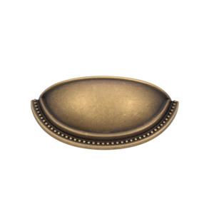 Winslow 100mm Solid Brass Shell Pull Handle with Studded Detail - Antique Brass Finish