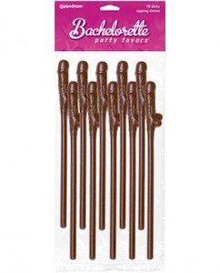 Bachelorette Party Pecker Straws 10pk - Brown