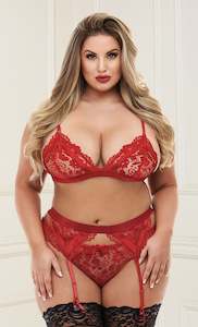 Baci Lingerie: Lace Garter Set 3175 Red Queen