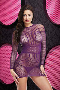Lapdance Lingerie: Long Sleeve Open Back Mini Dress LC-56 OS - Purple