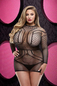 Long Sleeve Open Back Mini Dress LC-56 X (Plus Size) - Black