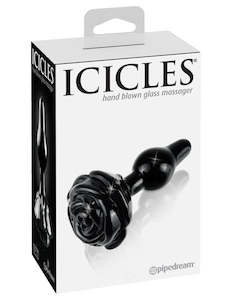 Glass Dildos: Icicles No. 77 Rose Butt Plug - Black