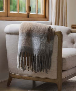Throws: Grey Brown Plaid Tassel Throw
