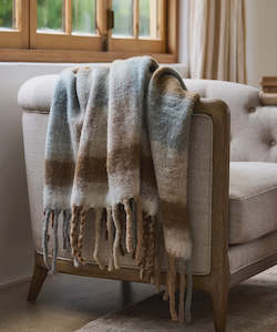 Throws: Blue Brown Plaid Tassel Throw