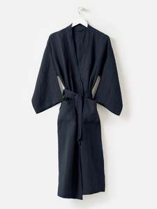 Blue Black Womens Linen Robe