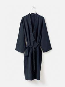Bathroom: Blue Black Mens Linen Robe