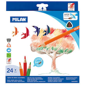 Art Colouring: Milan Water Soluble Coloured Pencils Triangular Pack 24 Assorted Colours