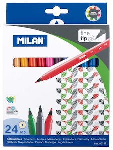 Milan Markers Fine Tip Pack 24 Assorted Colours