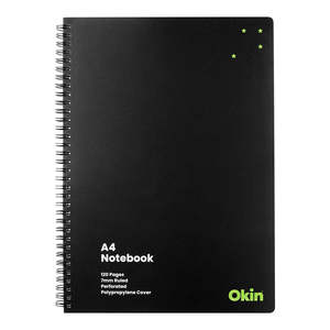 Okin Spiral Notebook A4 PP Cover Black 120 pg