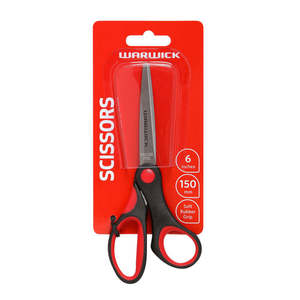 Office Stationary: Warwick Scissors Soft Grip Black and Red 150mm 6"