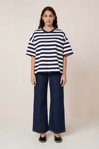 Shirts Tees: Oversized Boxy Tee | Navy White Stripe