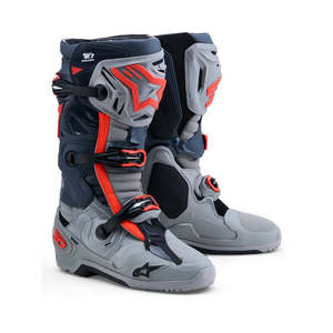 Motocross Boots: Alpinestars Tech 10 Enduro Boots – Mid Gray/Dark Gray/Red Fluoro