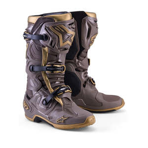 Motocross Boots: Alpinestars Limited Edition Tech 10 Air Gold MX Boots – Earth Brown/Gold