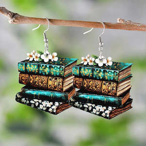 Books: Eleanor Stacked Books Wooden Earrings