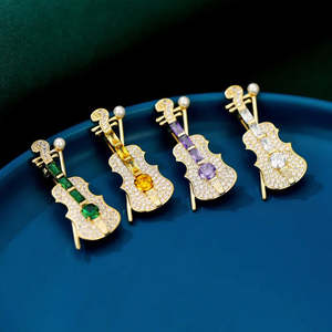Claudia Crystal Violin Brooch