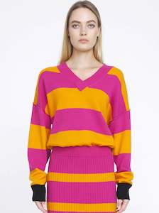 Sale: Aleger Stripe V Neck Fushia