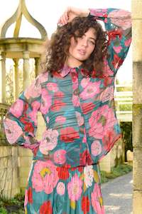 Cooper: Coop Pin Tuck of the Draw Blouse - Green & Pink