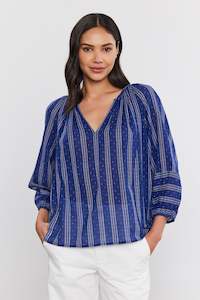 Velvet: Velvet Embroidered Navy Blouse