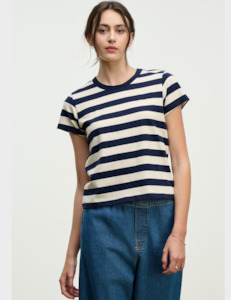 Velvet: Velvet Navy Stripe T-Shirt