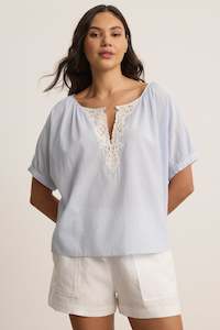 Velvet Blue/White Stripe Top