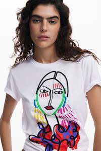 Desigual White T-Shirt with Face