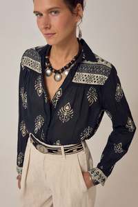 Maison Hotel Rani Black Leaves Shirt