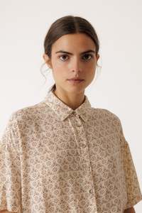 Indi & Cold Oversize Block-Print Shirt - Ecru