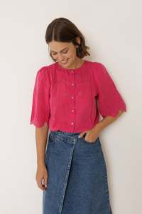 Indi & Cold Boxy Embroidery Shirt - Strawberry