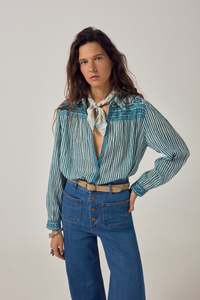 Shirts: Maison Hotel Stripe Blue Shirt