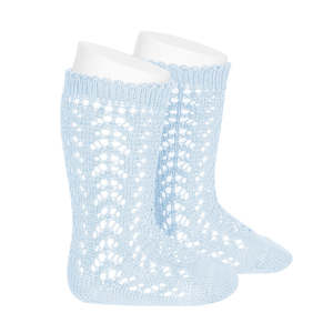 Lace Socks Collection: Baby Blue Openwork Knee High Socks