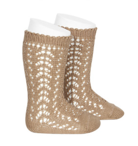 Lace Socks Collection: Tan Long Open Lace Socks