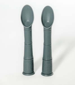 Denim Silicone Beginner Baby Spoon 2 Pack