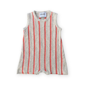 New Boy Clothing: Grown - Knitted Terry Striped Romper - Dune/Rosso