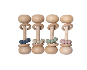 Teething Toys: Set of 4 Beech & Silicone Rattles