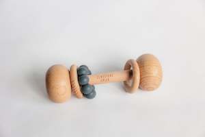 Teething Toys: Beech & Silicone Rattle Denim