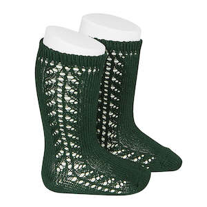 Openwork Side Knee High Socks: Long Side Detail Socks Bottle Green